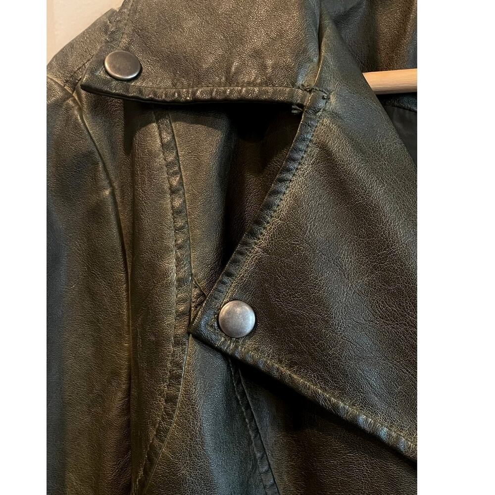 Max Studio Women's Washed Faux Leather Zip Moto Jacket Olive Green Size M - Picture 2 of 11
